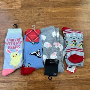 Pack of 4 fun animal socks duck, dogs, pig